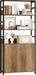 71" Tall Bookshelf with Doors and Adjustable Shelf, Brown | Industrial Display Standing Shelf Rack with 3-Tier Shelves, Bookcase with Protective Rails for Living Room, Office