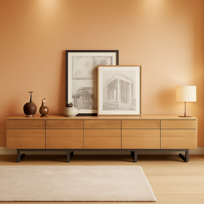 Modern TV Stand for 110 Inch Tvs, 3 in 1 Entertainment Center with Storage Cabinets and Metal Base, Media Console for Living Room, Oak