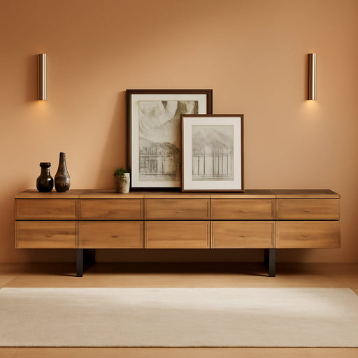 Modern TV Stand for 110 Inch Tvs, 3 in 1 Entertainment Center with Storage Cabinets and Metal Base, Media Console for Living Room, Oak