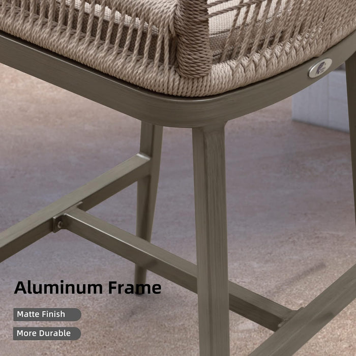 Counter Height Bar Stools Set of 4 Woven Aluminum Modern Barstools with Back and Arms for Patio Balcony Pool Accent Outdoor Kitchen Counter Stool Chairs