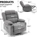 Rocker Recliner Chair with Heat and Massage, 360° Swivel Recliner Chairs for Adults, Oversized Recliner Single Sofa Seat with Cup Holders, Lazy Boy Recliner Single Sofa Seat, Grey