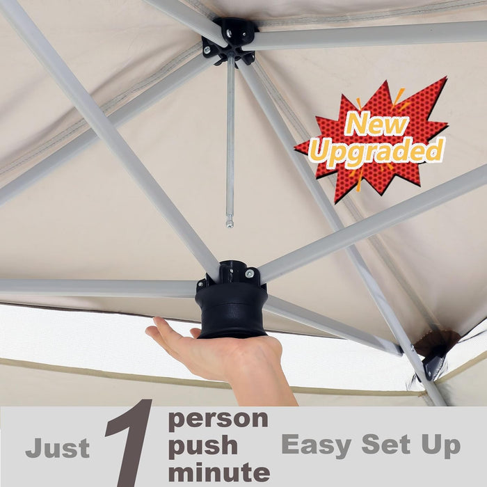 12X12 Pop up Gazebos on Clearance - Upgrade Easy up Metal Outdoor Gazebo Waterproof - Portable Gazebo with Mosquito Nettings, 4 Ropes 8 Stakes and Carry Bag for Patio Garden(Coffee)