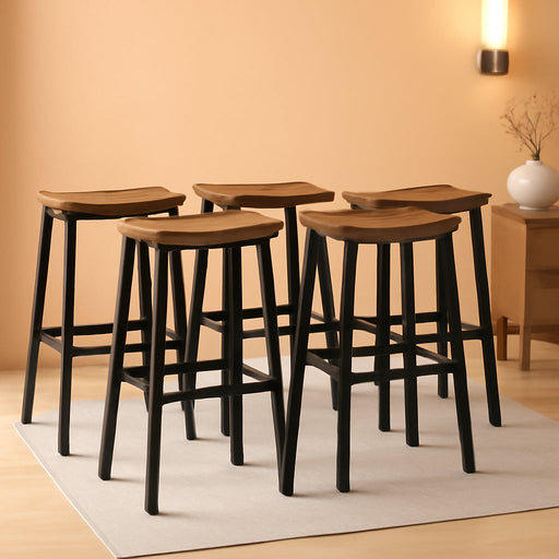 Bar Stools Set of 4, Counter Height Bar Stools, 23.6'' Bar Chairs, Saddle Stools with Footrests, Industrial Barstools for Dining Room, Kitchen, Bar, Rustic Brown and Black BF02MDP401
