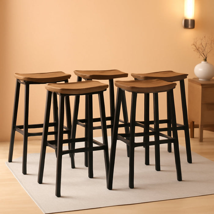 Bar Stools Set of 4, Counter Height Bar Stools, 23.6'' Bar Chairs, Saddle Stools with Footrests, Industrial Barstools for Dining Room, Kitchen, Bar, Rustic Brown and Black BF02MDP401