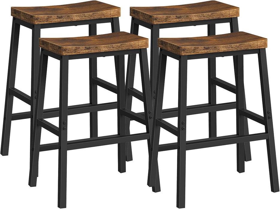 Bar Stools Set of 4, Counter Height Bar Stools, 23.6'' Bar Chairs, Saddle Stools with Footrests, Industrial Barstools for Dining Room, Kitchen, Bar, Rustic Brown and Black BF02MDP401