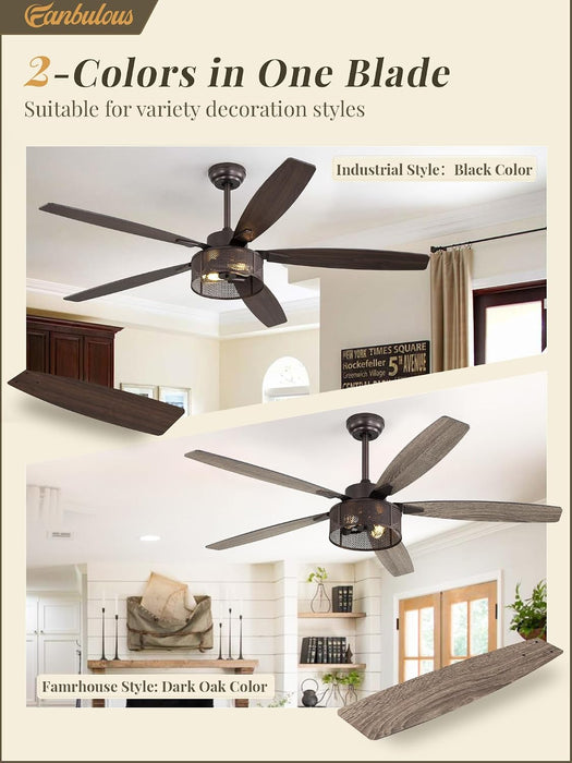 Industrial Farmhouse Caged Ceiling Fan Includes Remote