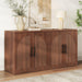 63" Fluted Buffet Cabinet with Storage, Mid-Century Symmetrical Arched Sideboard Credenza with Adjustable Shelf, Large Wood Console Table for Dining Room, Kitchen, Living Room (Warm Walnut)