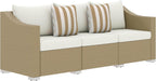 3 Seater Patio Sofa, Wicker Sofa with Cushions, Outdoor Furniture Rattan Couch with 2 Throw Pillows, Deep Seating, for Garden, Backyard, Porch, Cream White