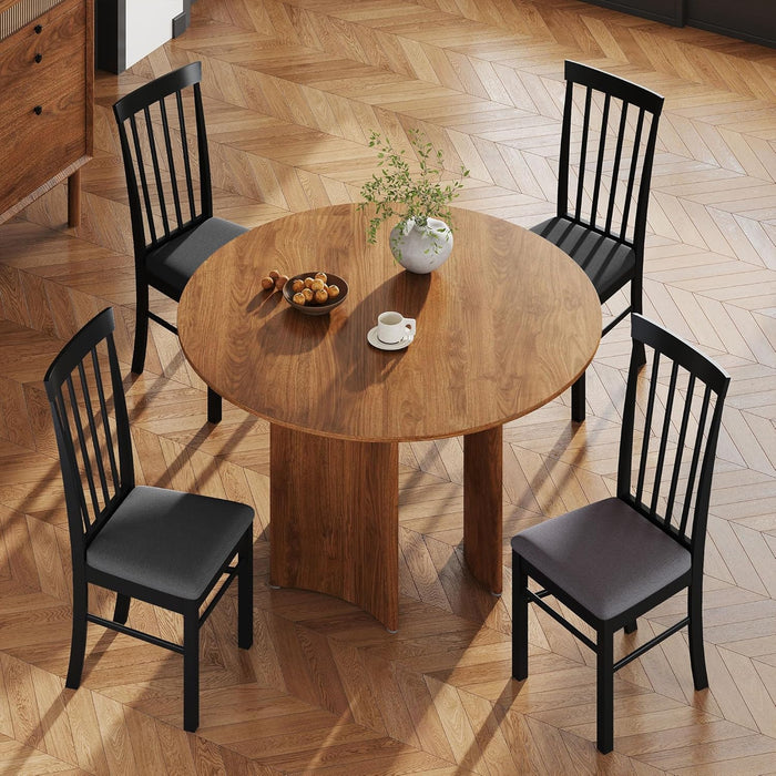 Wooden Dining Chairs Set of 4, Farmhouse Upholstered Kitchen Chairs with Rubber Wood Frame for Living Room, Dining Room, Black and Gray