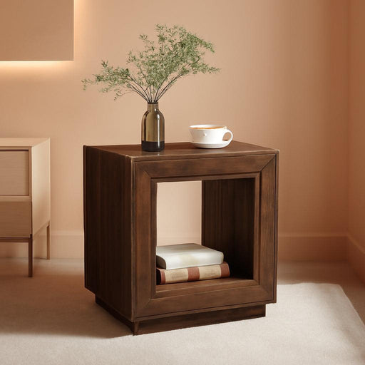 Rustic Wood End Table, 2 Tiered Square Side Table with Storage Shelf, Industrial Sofa Side Table for Living Room, Entrance (Rustic Brown) (1)