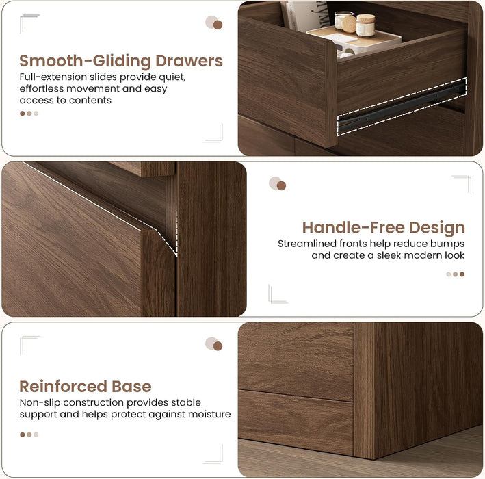 6 Drawer Double Dresser for Bedroom, L Shaped Modern Simply Chest of Drawers, Wood Storage Corner Dresser with Anti-Tipping for Living Room Entryway Home Office, Walnut
