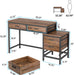 Computer Desk with 5 Drawers, Home Office Desks with Reversible Drawer Cabinet Printer Stand, Industrial PC Desk with Storage, Rustic Study Writing Table Workstation for Small Spaces