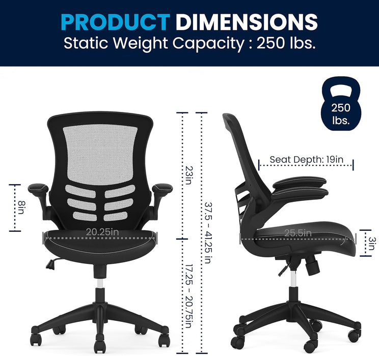 Kelista Mid-Back Swivel Office Chair with Adjustable Seat Height, Ergonomic Mesh Desk Chair with Leathersoft Seat, Black