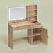 Fluted Makeup Vanity Desk with Large 27" Mirror and Lights, Modern Big Makeup Table with Power Outlet, 11 Shelves & 2 Drawers, 3 Color Lighting Modes, Dressing Table Vanity Set for Bedroom, Oak