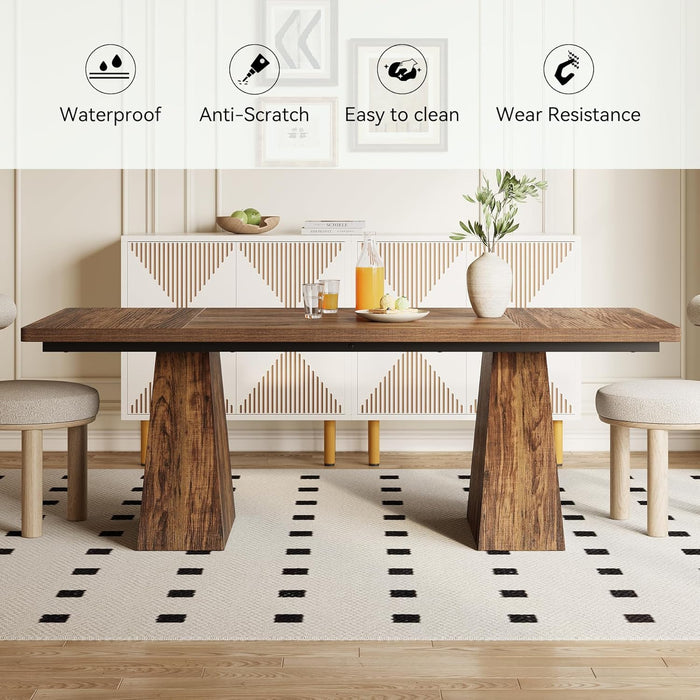 Dining Table for 6 People, Wooden Dining Table, Rectangle Table with Heavy Duty Legs, Modern Dining Table for Kitchen, Dining Room, Brown