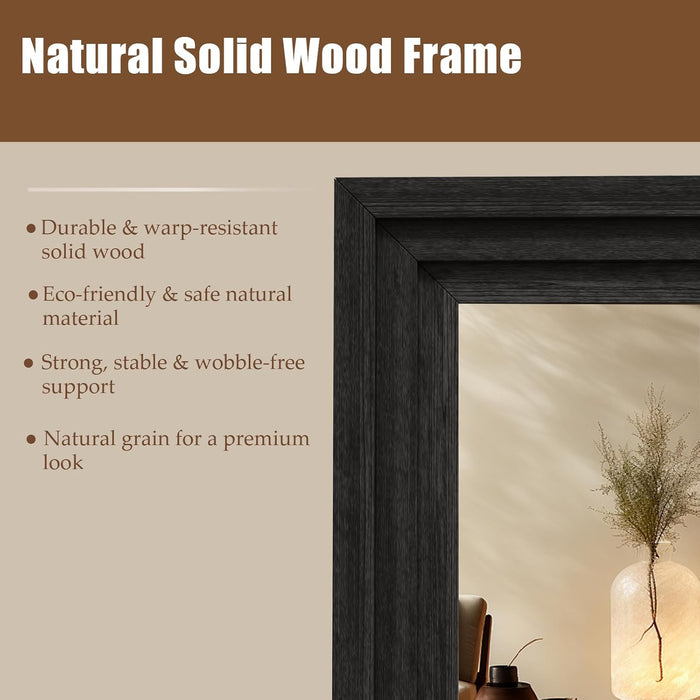 Full Length Mirror 71"X30", Large Solid Wood Frame Floor Mirror, Leaning Floor Mirror, Stable Frame, Shatterproof Glass, Modern Classic Style for Bedroom, Living Room, Entryway