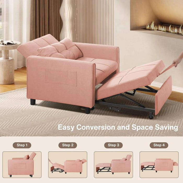 Sleeper Chair,  Convertible Recliner Chair Single Sofa with Pull Out Couch for Living Room, Pink Sofa