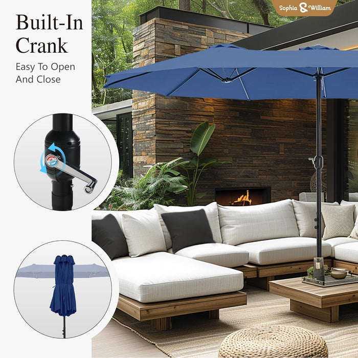 15Ft Extra Large Outdoor Patio Umbrella with Base Included, Haze Blue