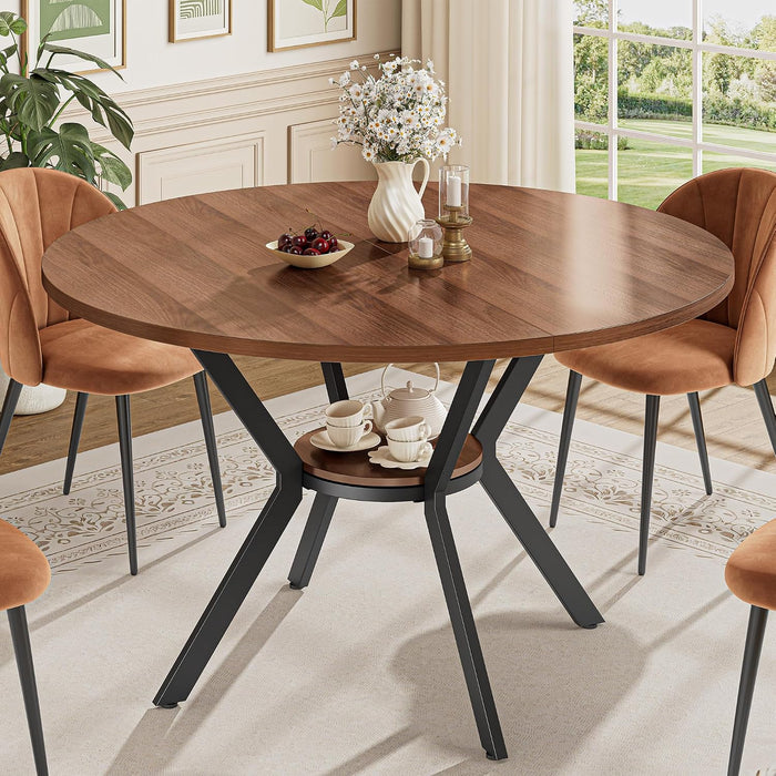 round Dining Table for 4, 43" Farmhouse Kitchen Table with Storage
