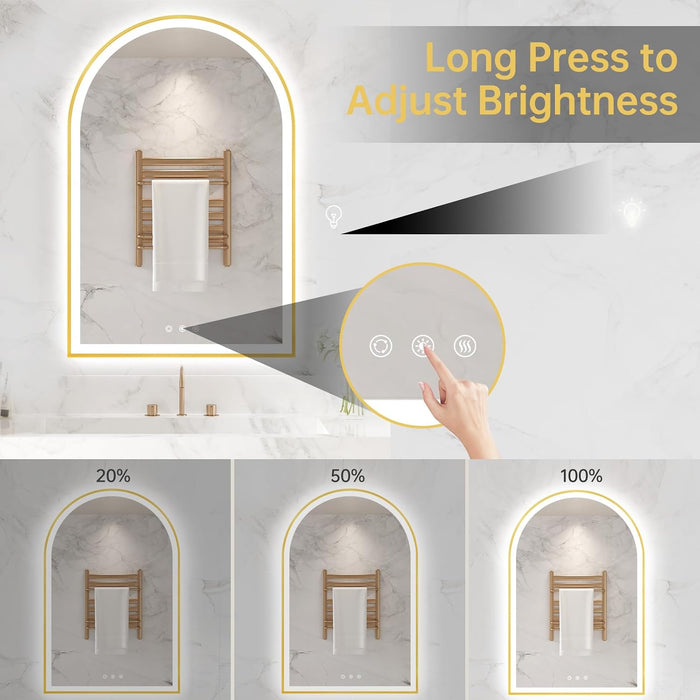 24"X36" Arched LED Lighted Bathroom Mirror with Lights