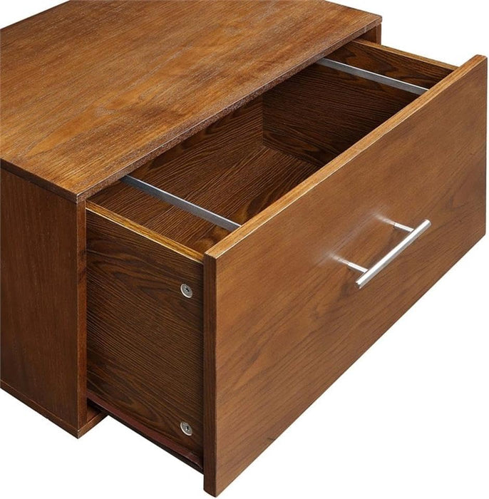 3 Tier American Heritage Ladder Bookcase with File Drawer, Dark Walnut