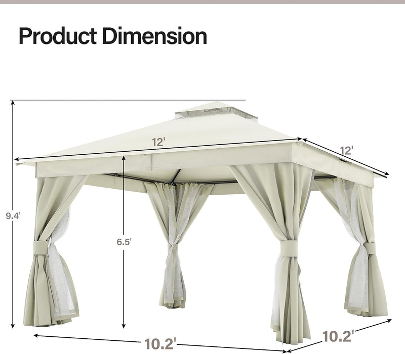 12x12 Patio Gazebo Cream White PrivacyScreen Weatherproof