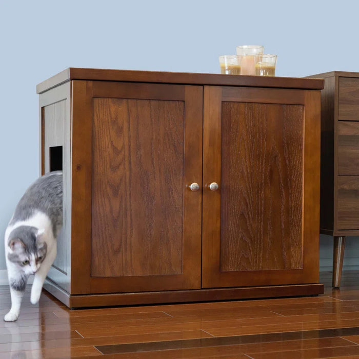 The Refined Litter Box - Wood Cat Litter Box Enclosure Cabinet with Drawer, Modern Style
