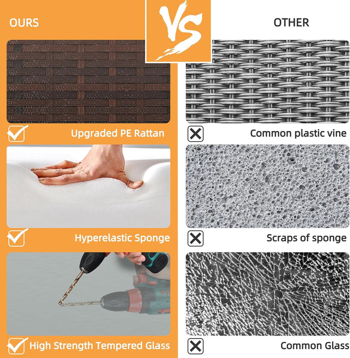 Outdoor Patio Furniture Sets, Wicker Patio Sectional Sets 3-Piece, All Weather Wicker Rattan Patio Seating Sofas with Glass Coffee Table and Cushion (Beige)