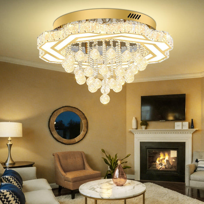 Gold Crystal Chandelier 24 Inch Dimmable Illumination