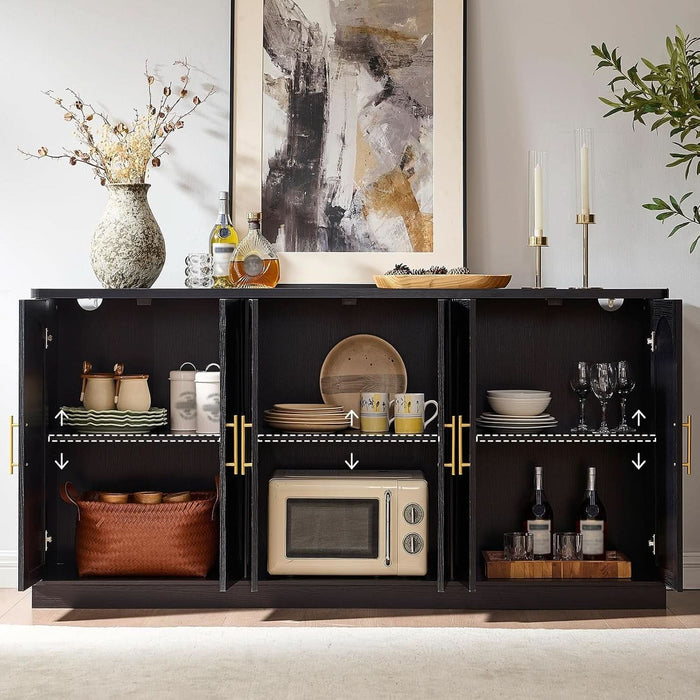 70" Modern Buffet Cabinet with 6 Doors Storage (Black)