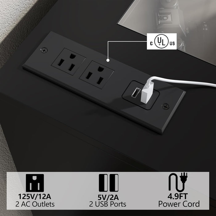 White Eight Drawer Dresser Featuring Electrical Outlet