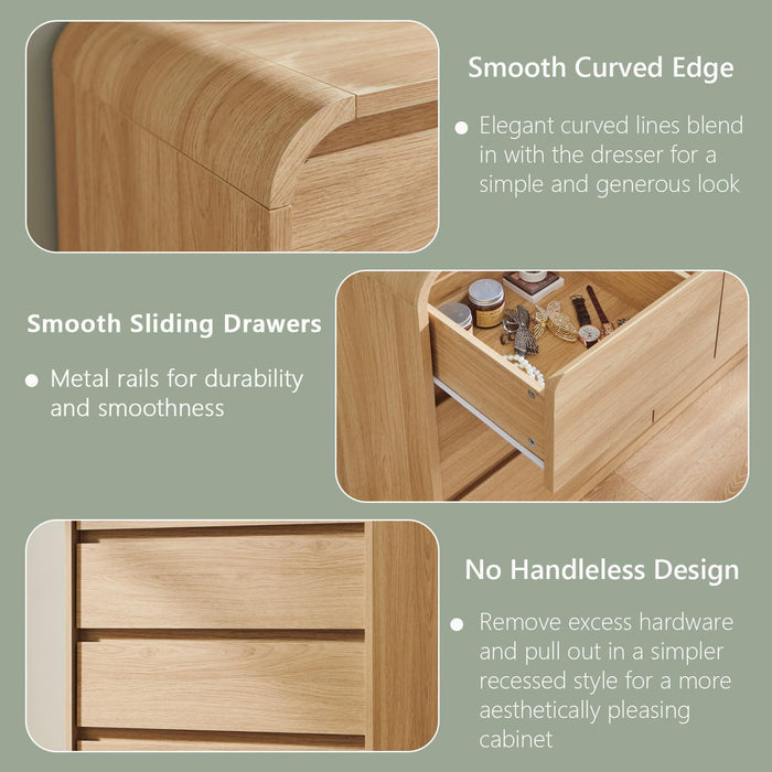 Modern 8 Drawers Dresser for Bedroom, 55" Wide Dresser, Natural Oak