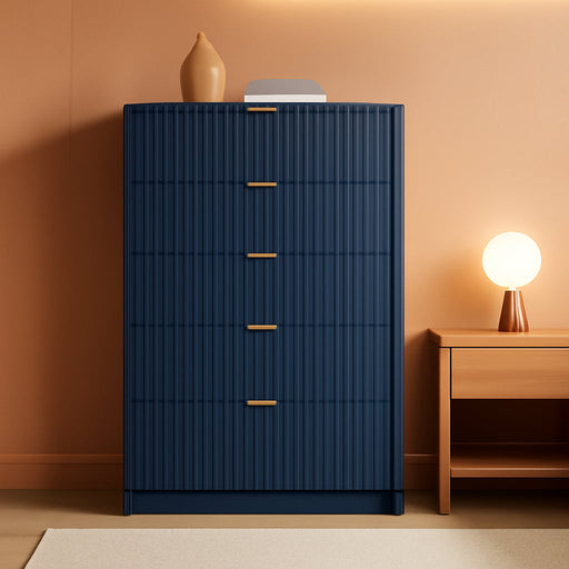 47" Tall Fluted 5-Drawer Dresser for Bedroom, Blue