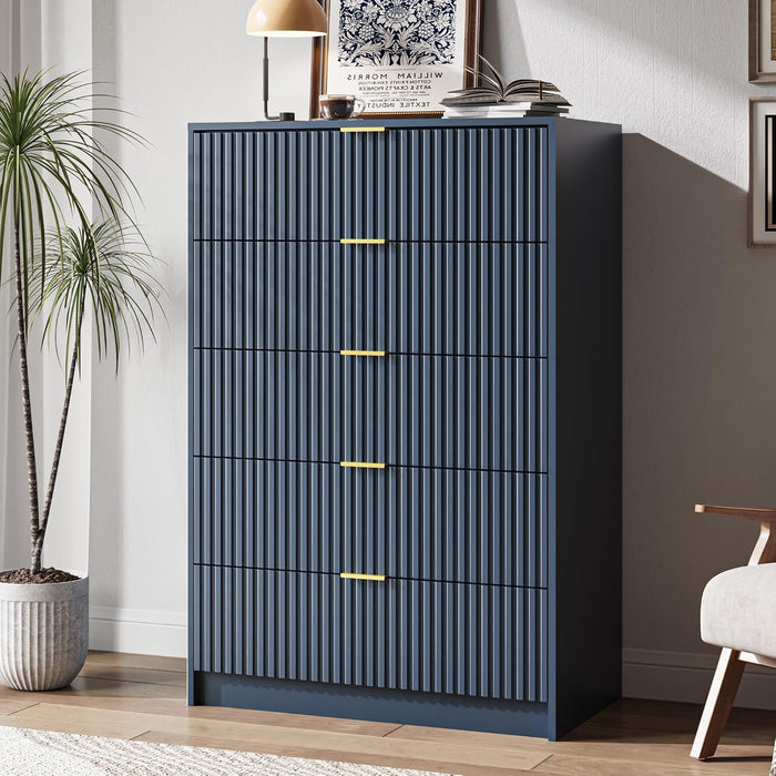 47" Tall Fluted 5-Drawer Dresser for Bedroom, Blue