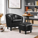 Accent Chair with Ottoman Set, Modern Faux Leather Upholstered Soft Barrel Chair and Footrest, Club Armchair and Footstool for Living Room/Bedroom/Reading Room/Guest Room, Black