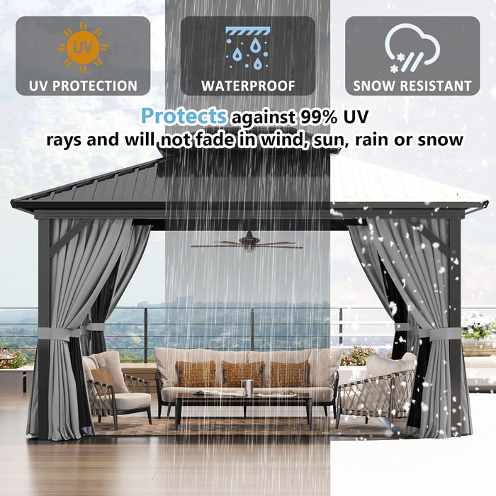 10' X 14' Hardtop Gazebo, Aluminum Metal Outdoor Gazebo with Galvanized Steel Double Roof, Permanent Patio Pavilion with Breathable Netting and Curtains for Dining, Wedding, Party