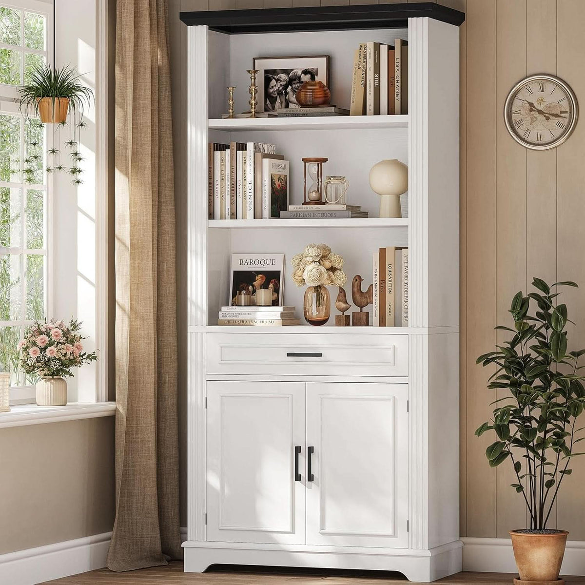 White Floor Standing 70 Inch Bookcase With Doors — ShipItFurniture