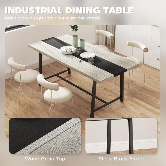 Industrial Dining Table for 8 People, 70.9" Long Rectangular Kitchen Table with Large Tabletop and Steel Legs for Dining Room, Distressed Gray