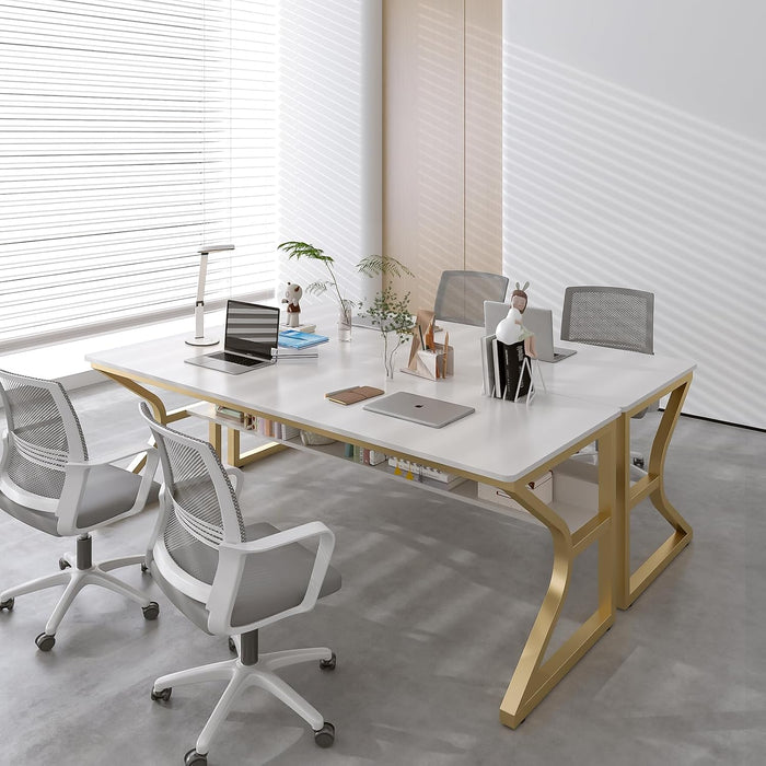 71-Inch Extra Long Desk with Storage Shelf, Gold
