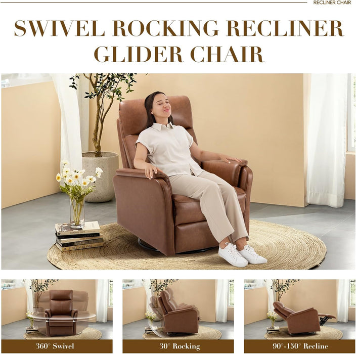 Swivel Rocking Recliner with Footrest and Leather