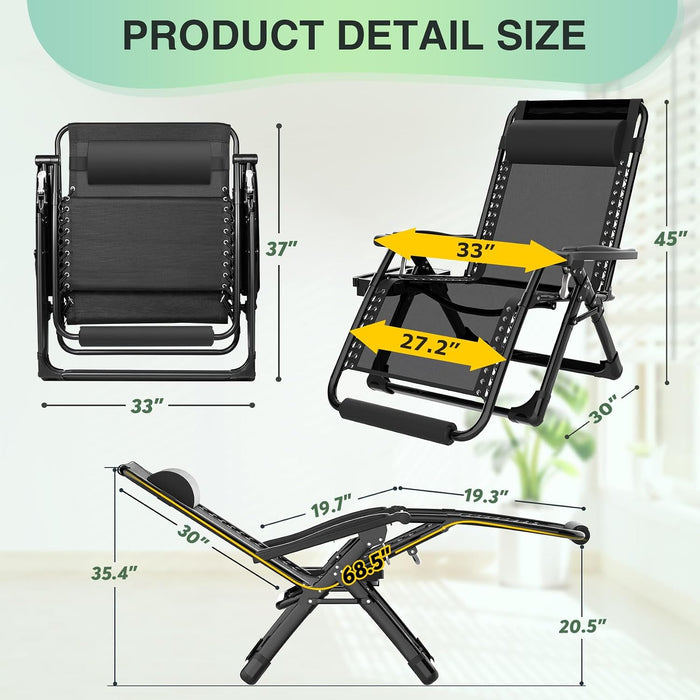 Oversized Zero Gravity Chair,500Lbs 33In XXL Outdoor Recliner Chairs