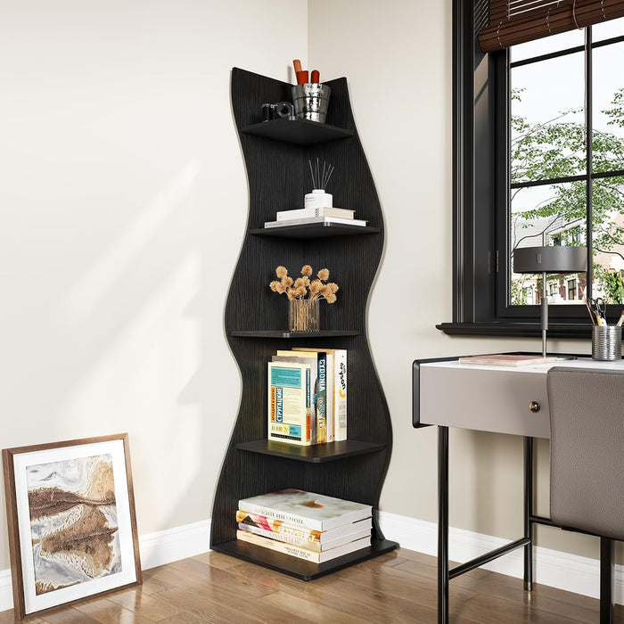 Small Corner Shelf, Modern 5-Tier Wall Corner Bookshelf, Stylish Bookcase Storage Rack for Small Space, Living Room, Bedroom