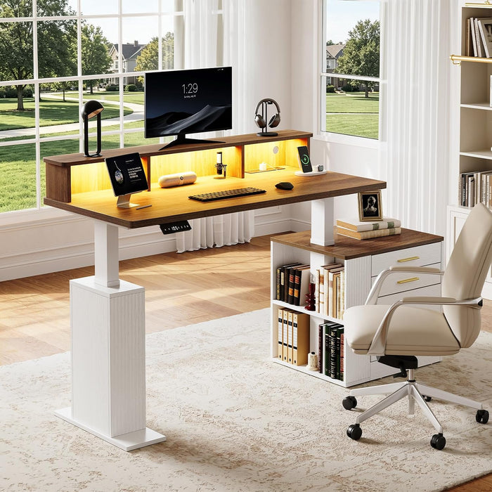 Electric Standing Desk with Drawers - 70" Adjustable Computer Desk