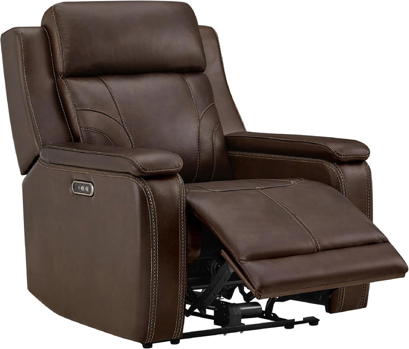 Power Recliner Lay Flat with Headrest, Leather Dark Brown