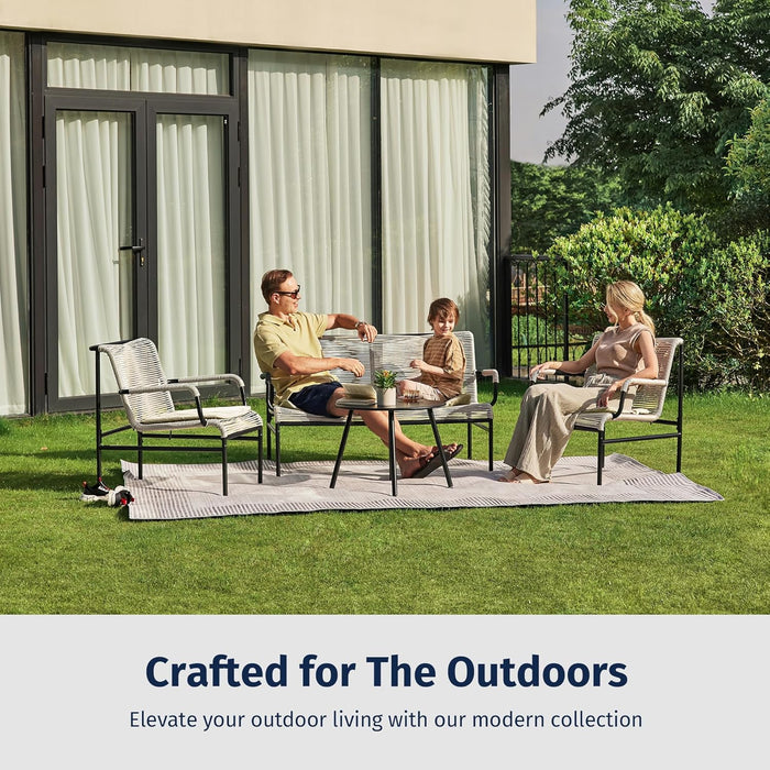 4 Piece Patio Furniture Set, Outdoor Furniture with PE Wicker Rattan Chairs and Coffee Table, Modern Patio Conversation Set with Soft Pad for Garden, Backyard and Porch, Apricot