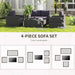 4 Piece Wicker Patio Furniture Set with Cushions, Outdoor Sectional Furniture with 2 Sofa, Loveseat, and Glass Top Coffee Table, Conversation Sofa Sets for Garden, Gray