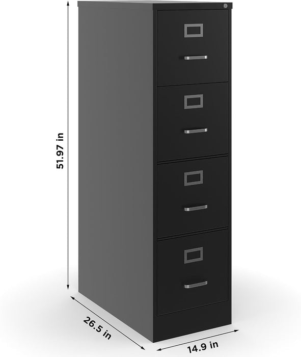 4-Drawer Vertical File Cabinet, Letter/Legal, Locking, Black