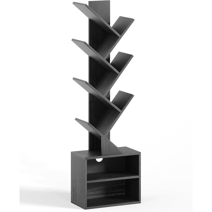 6 Tier Tree Bookshelf, Small Bookcase with Storage Cabinet, Modern Narrow Bookshelves Organizer, Floor Standing Book Shelf for Bedroom/Living Room/Home Office/Corner, Black