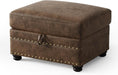 Faux Leather Ottoman with Storage, Rectangle Ottoman Coffee Table with Nailhead Trim, Solid Wood Legs, Oversized Upholstered Footrest Stool for Living Room, Bedroom, Apartment, Brown