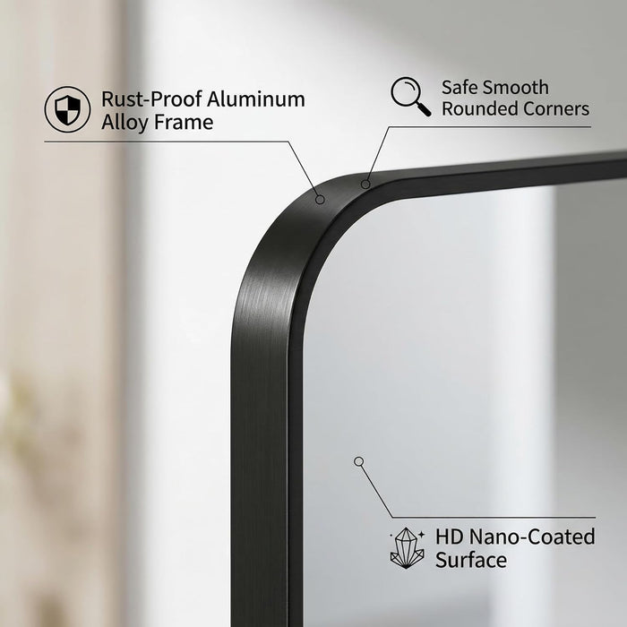 Bathroom Mirror, 30X36 Inch Black Metal Framed Mirror for Bathroom, Tempered Glass, Anti-Rust, Rounded Rectangle Mirror for Restroom, Bedroom, Black